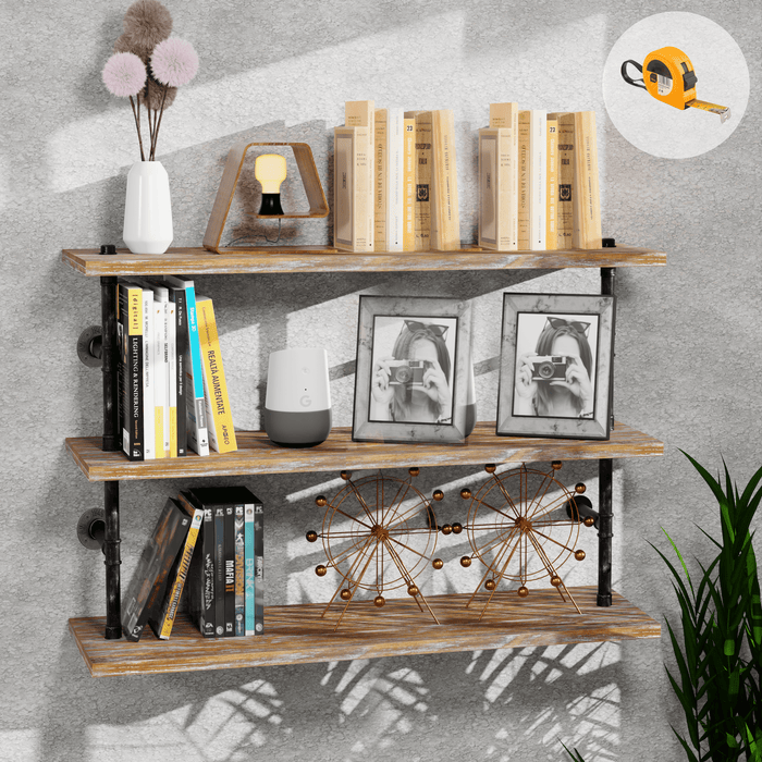 [3 Tier - 36in] - [Rustic Style 2]  Industrial Pipe Shelving, Industrial Floating Shelves