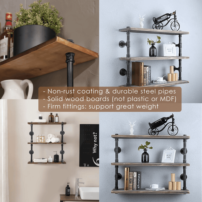 [3 Tier - 36in] - [Rustic Style 2]  Industrial Pipe Shelving, Industrial Floating Shelves