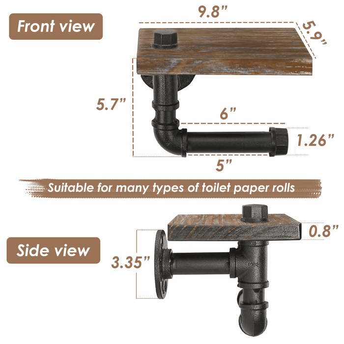 [9.8 in - Rustic Brown] Industrial Toilet Paper Holder with Shelf,  Wall Mount Toilet Paper Holder