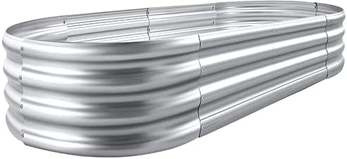 (OGB1) Galvanized Raised Garden Bed (Oval/Silver/6x3 ft)