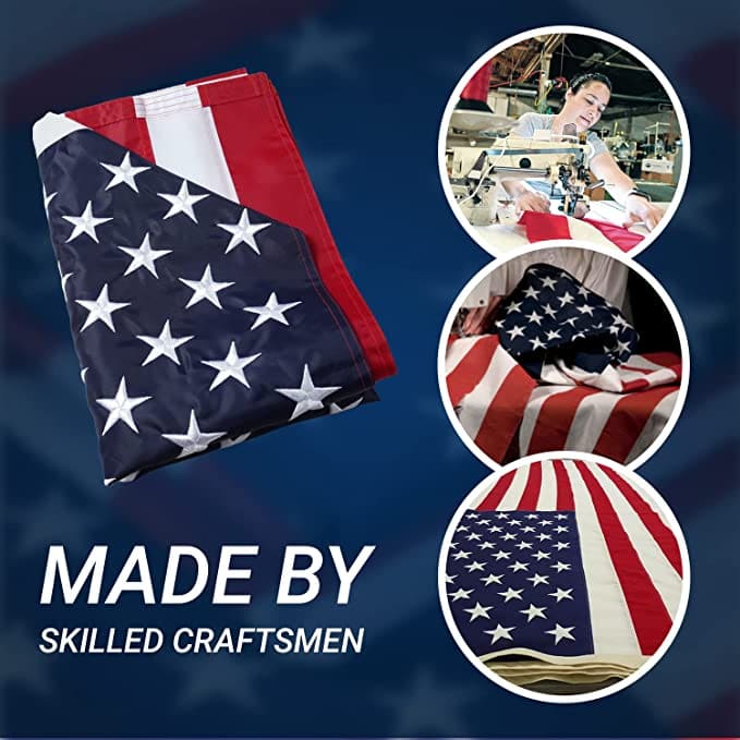 American Flags for Outside 3x5 - USA Heavy Duty Nylon US Flags with Embroidered Stars, Sewn Stripes and Brass Grommets, UV Protection, Fade Resistant, Long Lasting Nylon for Outdoor Durability