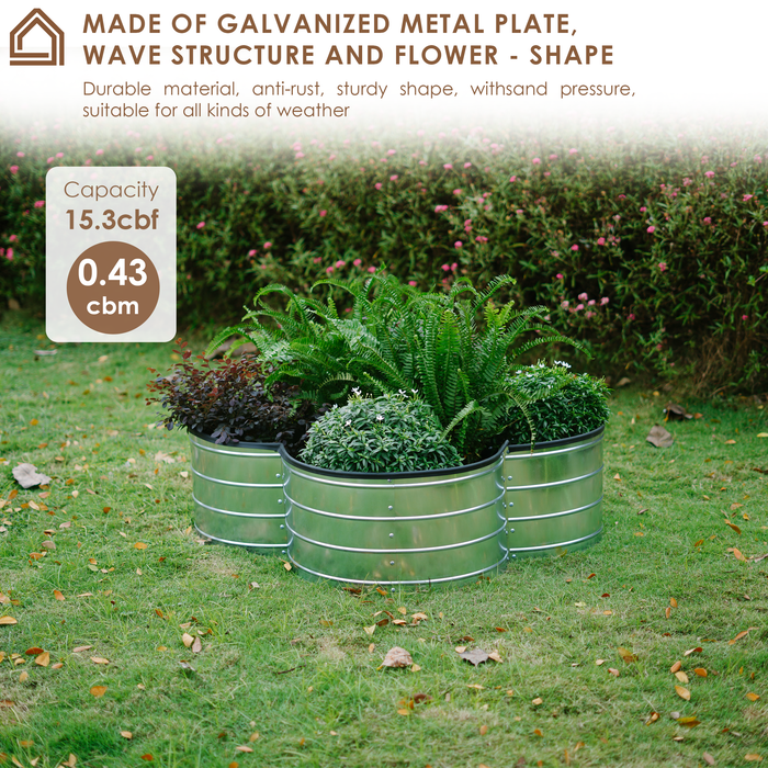(4 Leaves — 42.5x42.5x12in) Galvanized Raised Garden Bed, Metal Raised Garden Bed; Raised Garden Beds Outdoor, Raised Garden Beds Outdoor for Vegetables