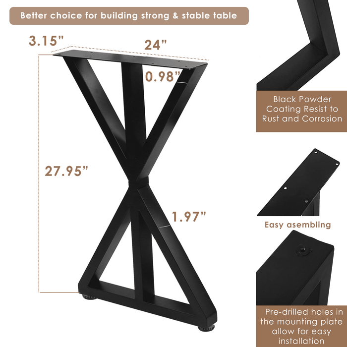 [28 x 24 in - TL3] Industrial Metal Table Legs, Metal Legs for Table