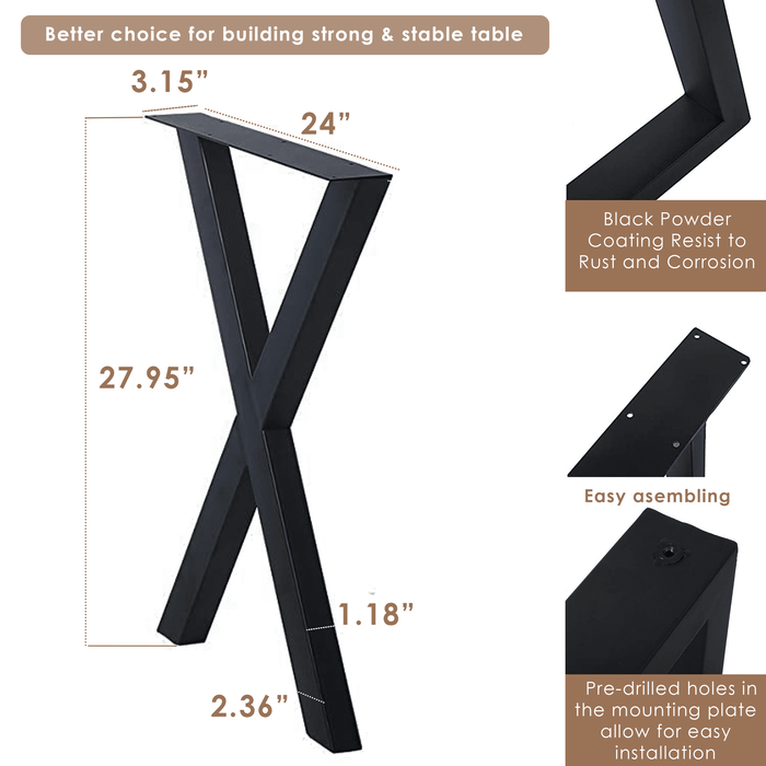 [28 x 24 in - TL2] Industrial Metal Table Legs, Metal Legs for Table