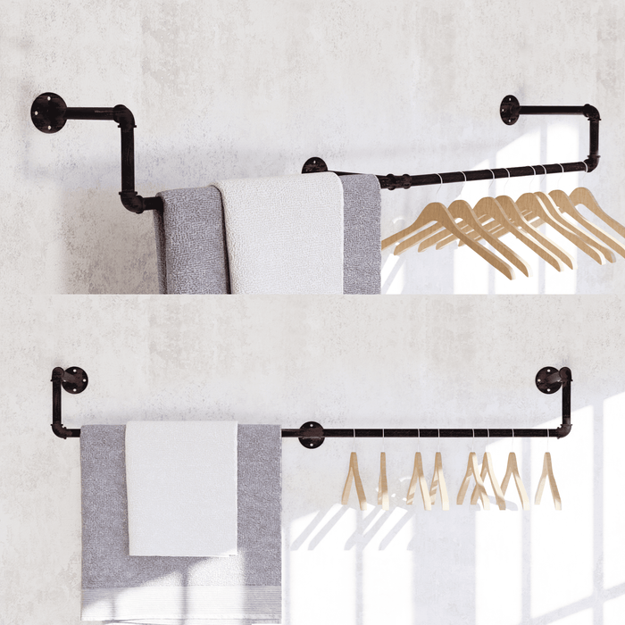 [59in - Black Brush Red Coper] Industrial Pipe Clothing Rack, Wall Mounted Clothes Rack