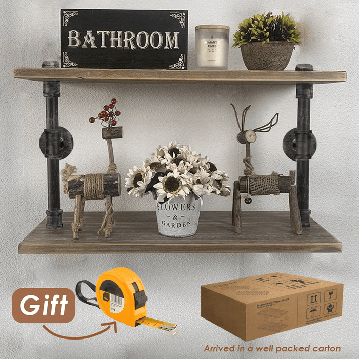 [2 Tier - 24in] - [Rustic Style 2] Industrial Pipe Shelving, Industrial Floating Shelves