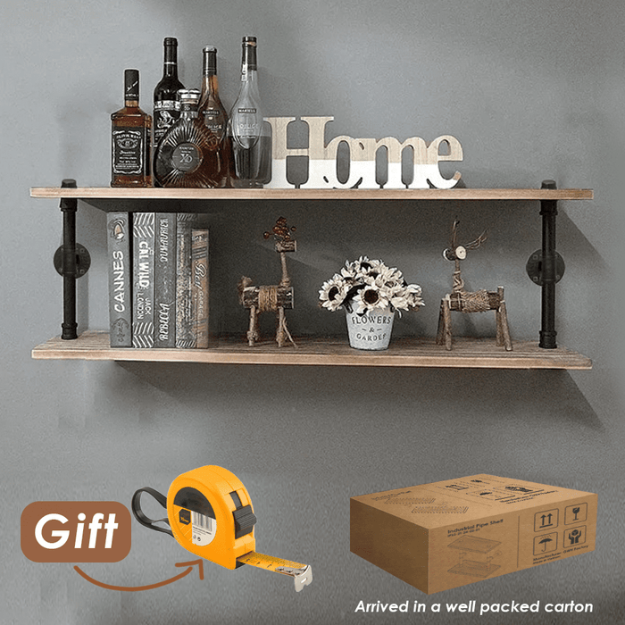 [2 Tier - 36in] - [Rustic Style 2] Industrial Pipe Shelving, Industrial Floating Shelves