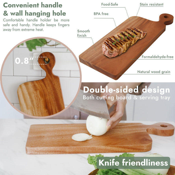 Lifgif Khaya Wooden Cutting Board for Kitchen with Handle - 15.7"x5.9" - Small Wooden Charcuterie Board, Serving Tray, Platter, Chopping Board for Meat, Bread, Chesese, Cold Cut, Crackers & Fruit