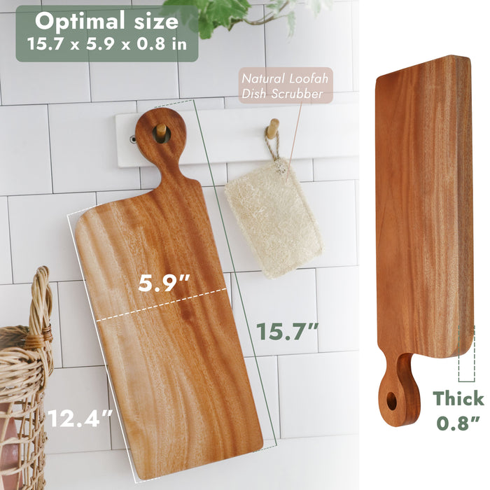 Lifgif Khaya Wooden Cutting Board for Kitchen with Handle - 15.7"x5.9" - Small Wooden Charcuterie Board, Serving Tray, Platter, Chopping Board for Meat, Bread, Chesese, Cold Cut, Crackers & Fruit