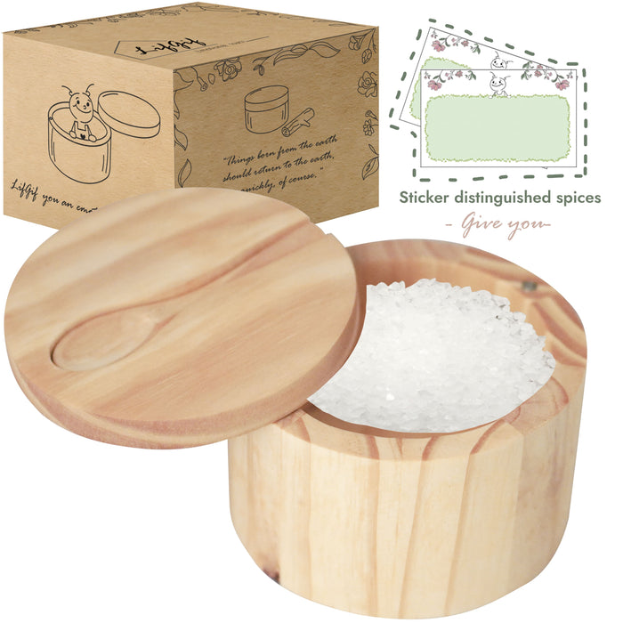 Lifgif Pine Wooden Salt Box - Salt & Pepper Bowls with Built-in Spoon - Salt Holder with Magnetic Swivel Lid - Storage, Decor & Salt Holder - White
