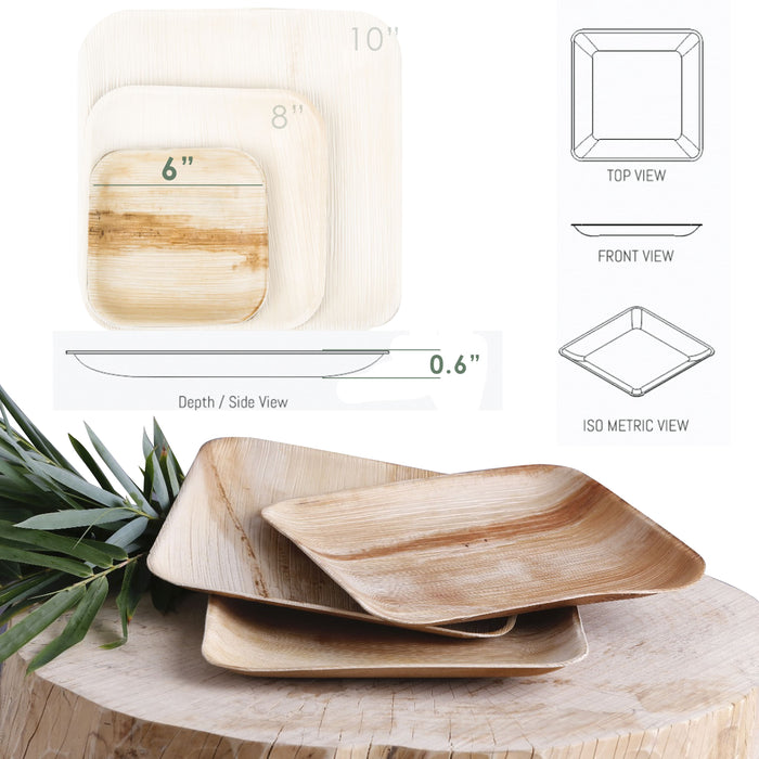 Lifgif Emotional Touch Square Disposable Palm Leaf Plates (25pcs,6in)-Dinnerware Party Pack,Dinner Plates,Elegant Wooden Style Plates,Microwave Safe Plates