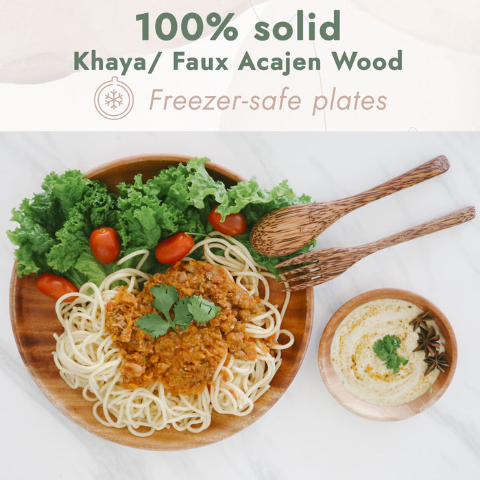 Lifgif Khaya Wood Dinner Plates - Dishes set of 4 - 10 Inch Rustic Round Wooden Plates for Eating Salad, Steak, Dessert - Wooden Platter, Serving Plates - Easy Cleaning Classic Charger Plates