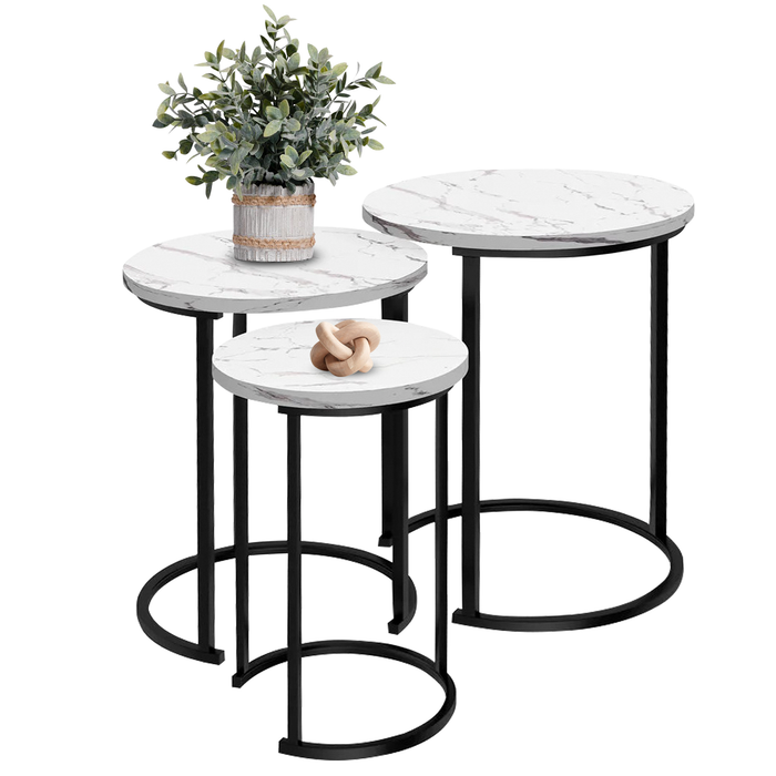 (Faux-marble/ white) Nesting Tables Set of 3, Nesting Tables, Round Coffee Tables Living Room, Small Side Table for Small Spaces