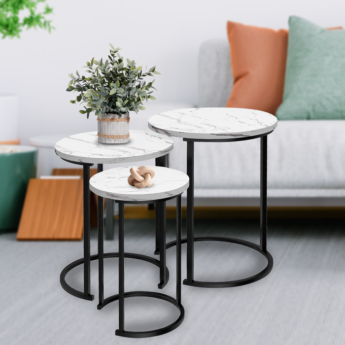 (Faux-marble/ white) Nesting Tables Set of 3, Nesting Tables, Round Coffee Tables Living Room, Small Side Table for Small Spaces