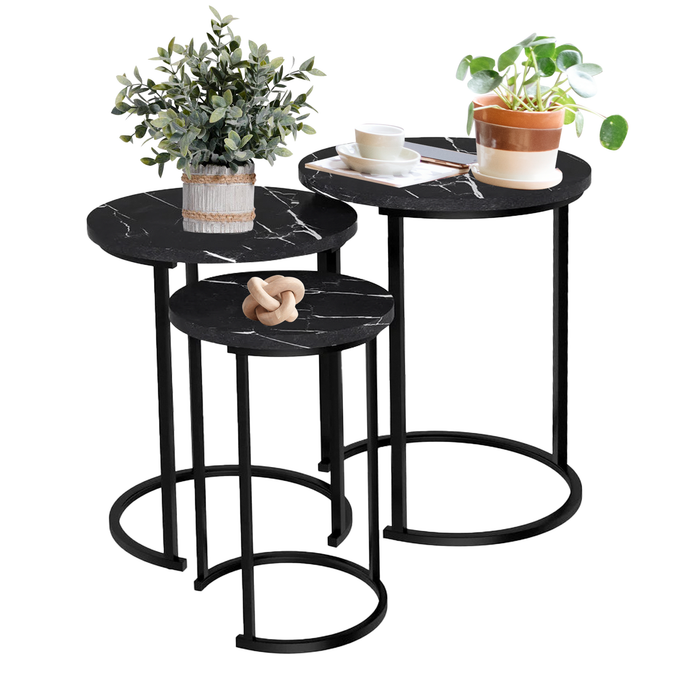 (Faux-marble/ black) Nesting Tables Set of 3, Nesting Tables, Round Coffee Tables Living Room, Small Side Table for Small Spaces