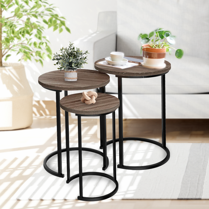 (Faux-marble/ light Oakwood) Nesting Tables Set of 3, Nesting Tables, Round Coffee Tables Living Room, Small Side Table for Small Spaces