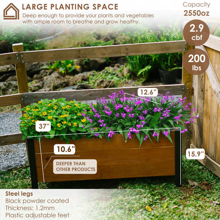 Raised Garden Bed with Legs - Elevated Wood Planter Box Outdoor for Rooted Plants, Herbs Flowerbed & Vegetable (37.0x12.6x15.96in)
