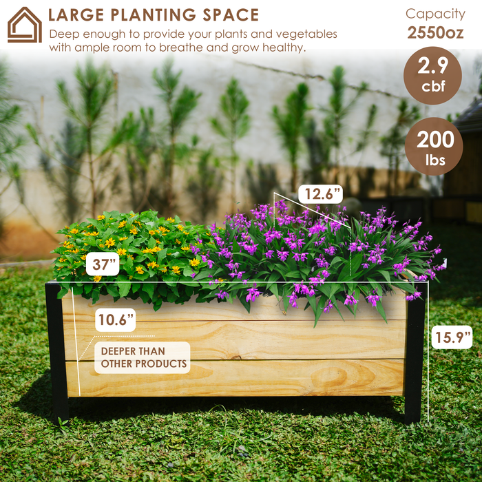 Raised Garden Bed with Legs - Elevated Wood Planter Box Outdoor for Rooted Plants, Herbs Flowerbed & Vegetable (37.0x12.6x15.96in)