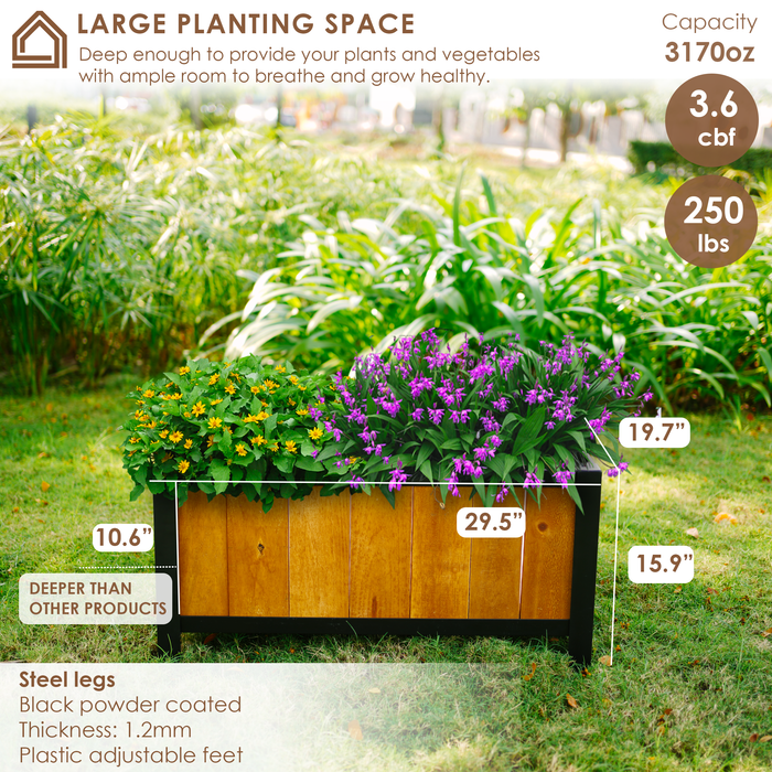 Raised Garden Bed with Legs - Elevated Wood Planter Box Outdoor for Rooted Plants, Herbs Flowerbed & Vegetable (29.5x19.7x15.9in)