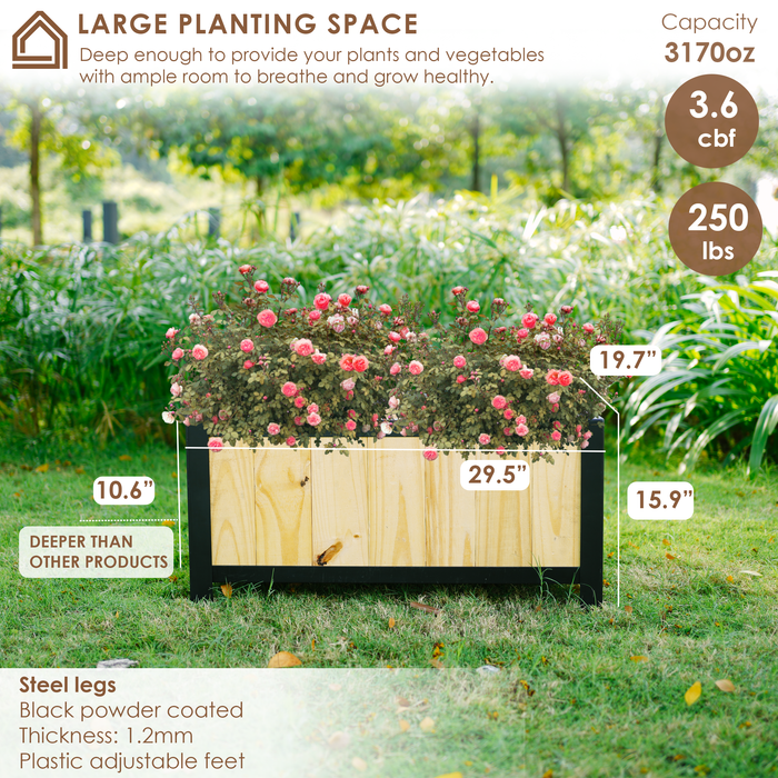 Raised Garden Bed with Legs - Elevated Wood Planter Box Outdoor for Rooted Plants, Herbs Flowerbed & Vegetable (29.5x19.7x15.9in)