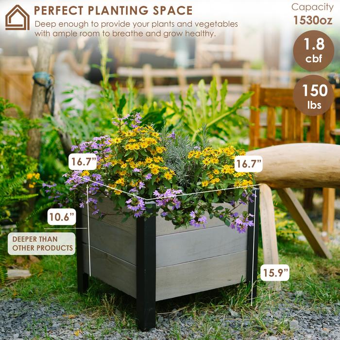 Raised Garden Bed with Legs - Elevated Wood Planter Box Outdoor for Rooted Plants, Herbs Flowerbed & Vegetable (16.7 x 16.7 x 15.9in)