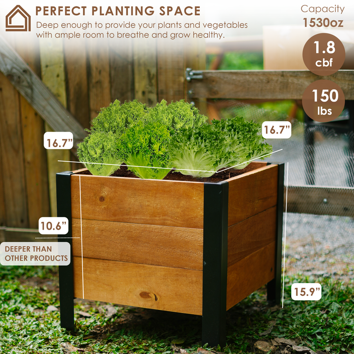 Raised Garden Bed with Legs - Elevated Wood Planter Box Outdoor for Rooted Plants, Herbs Flowerbed & Vegetable (16.7 x 16.7 x 15.9in)